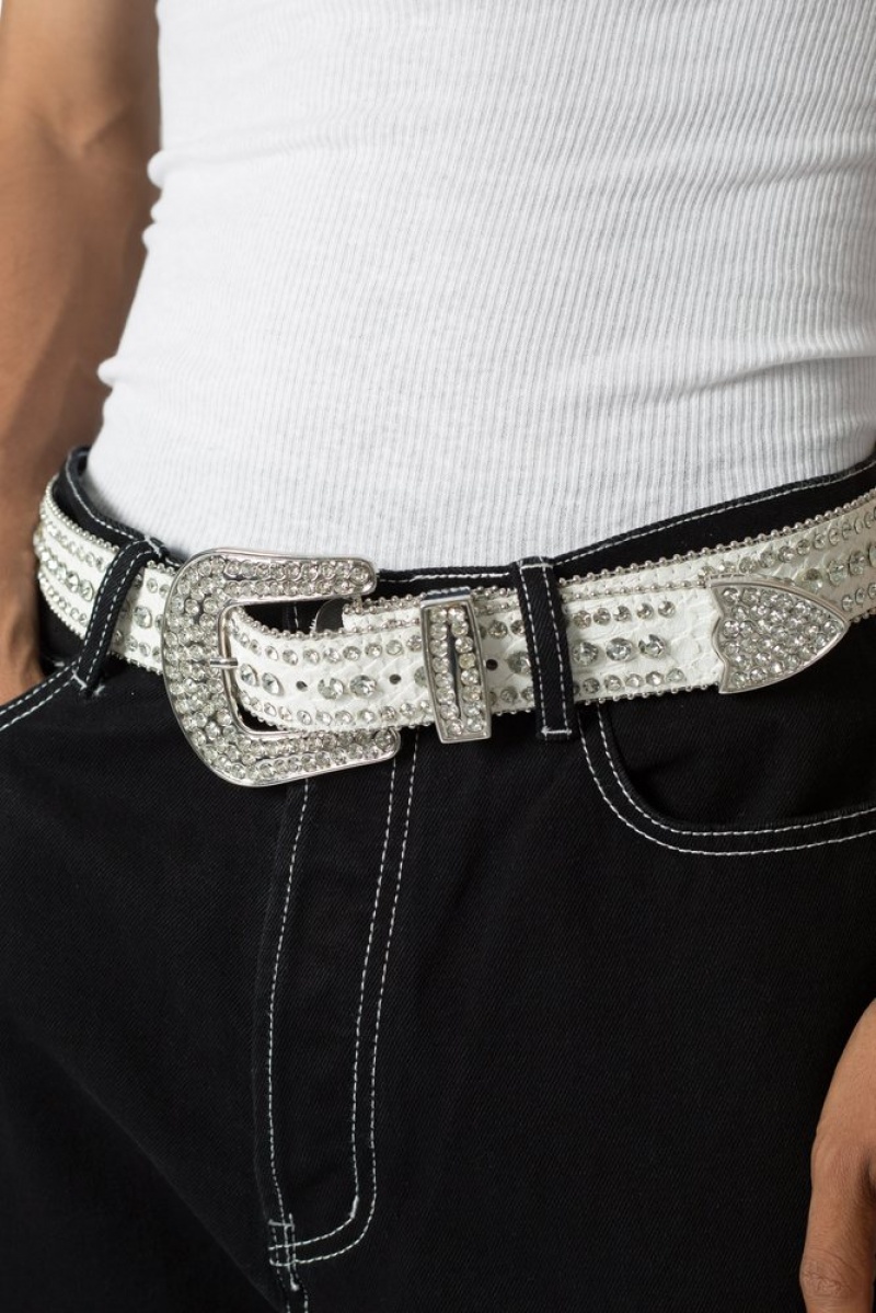 Mnml Linear Rhinestone Belt Belts White | QK14-W6SS