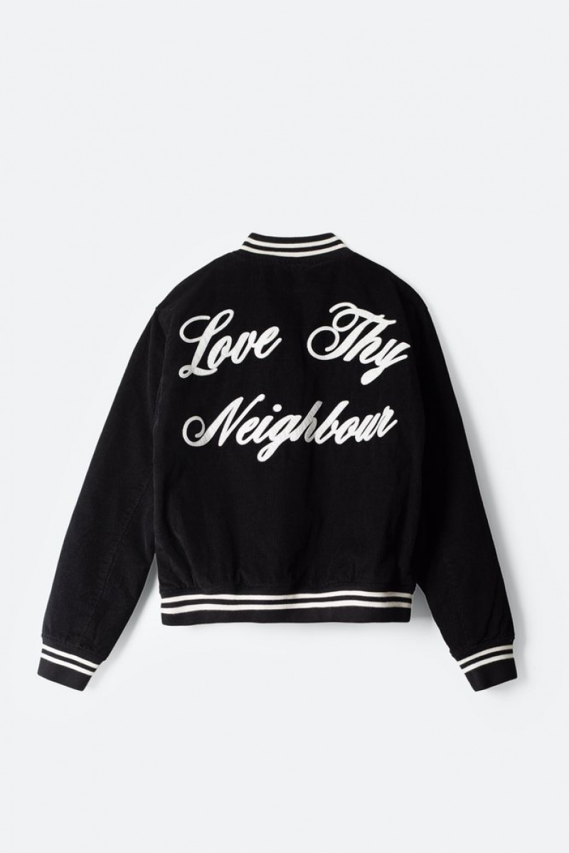 Mnml Love Thy Neighbour Varsity Jacket Jackets Black | AW04-X4XZ