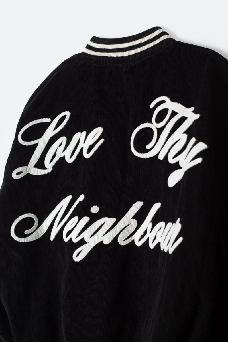 Mnml Love Thy Neighbour Varsity Jacket Jackets Black | AW04-X4XZ