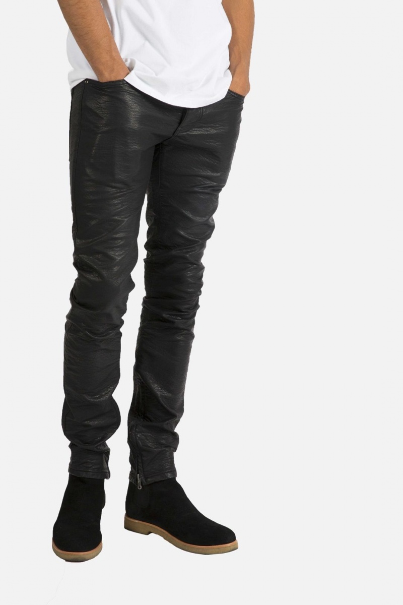 Mnml M134 Leather Pants Slim Denim Black | UW47-M5YT