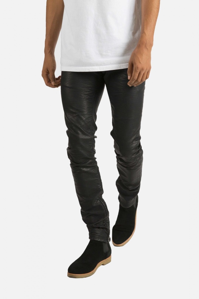 Mnml M134 Leather Pants Slim Denim Black | UW47-M5YT