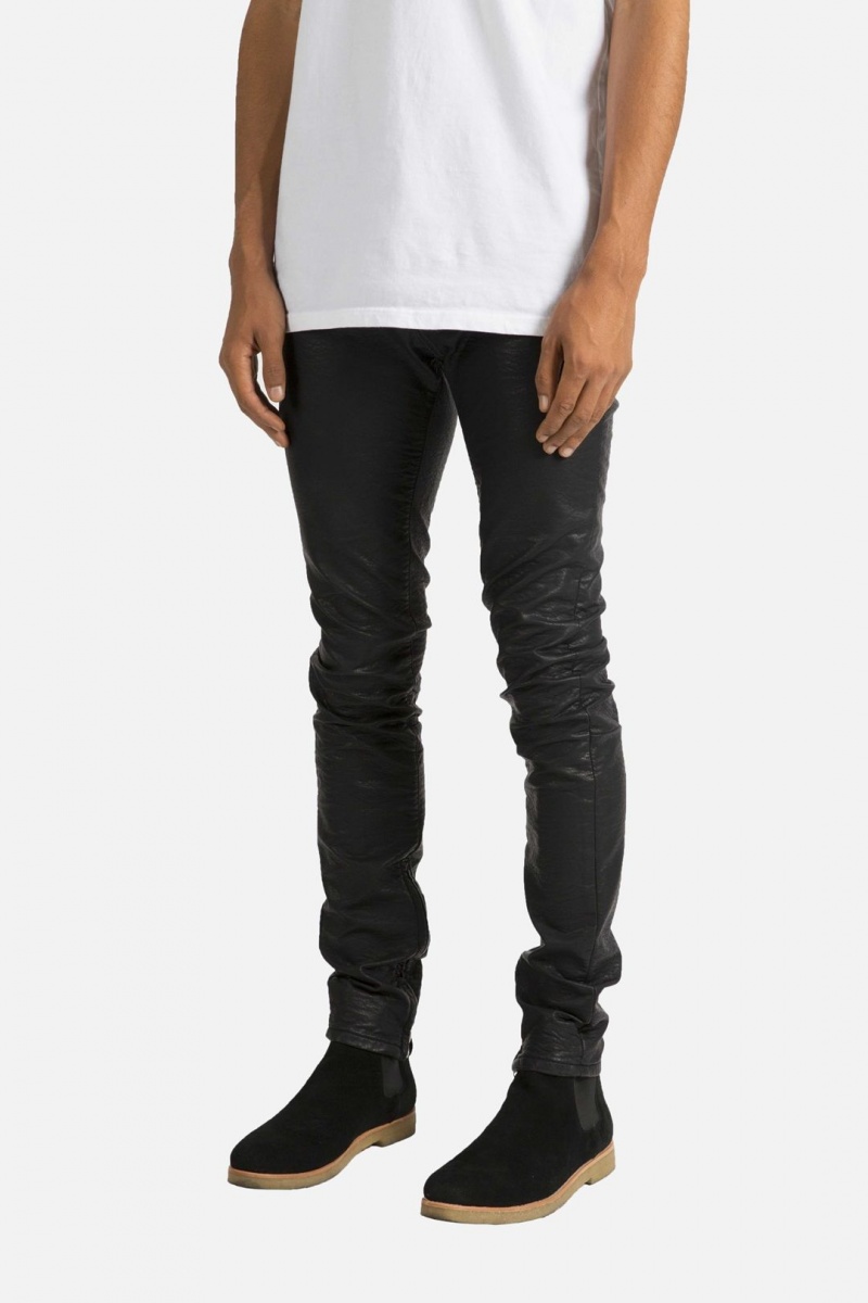 Mnml M134 Leather Pants Slim Denim Black | UW47-M5YT