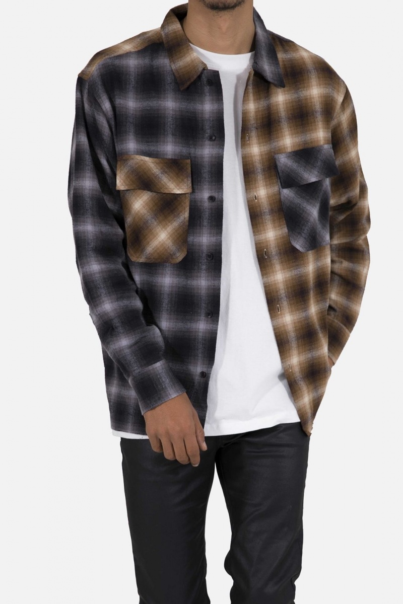 Mnml Mismatch Flannel Shirt Shirts Brown/Grey | OK48-W8OE