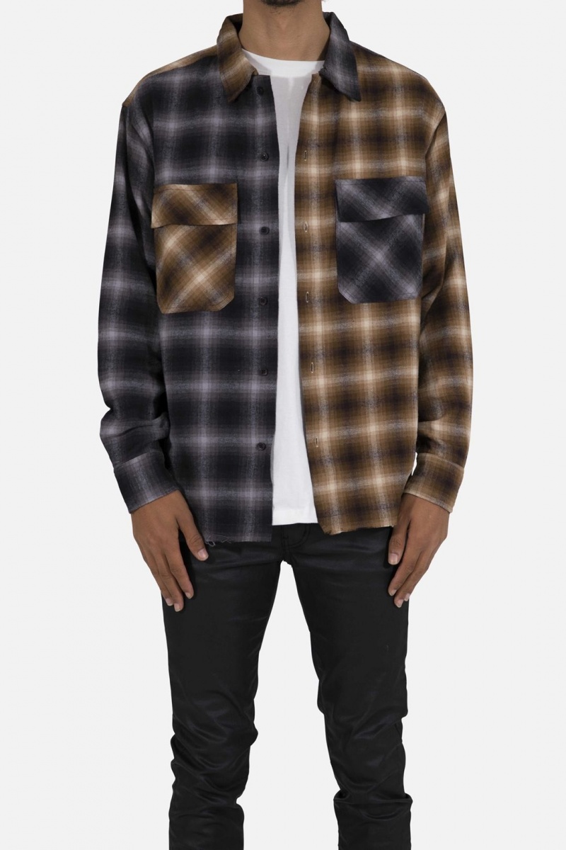 Mnml Mismatch Flannel Shirt Shirts Brown/Grey | OK48-W8OE