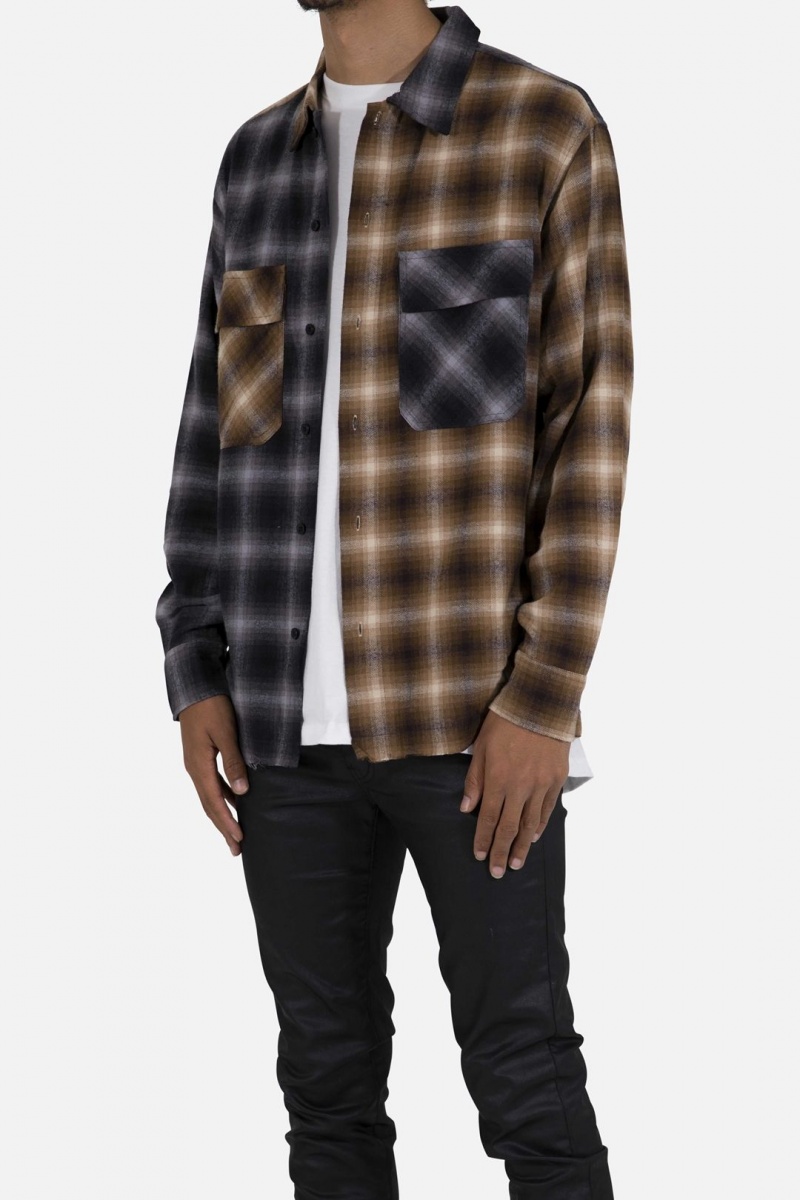 Mnml Mismatch Flannel Shirt Shirts Brown/Grey | OK48-W8OE