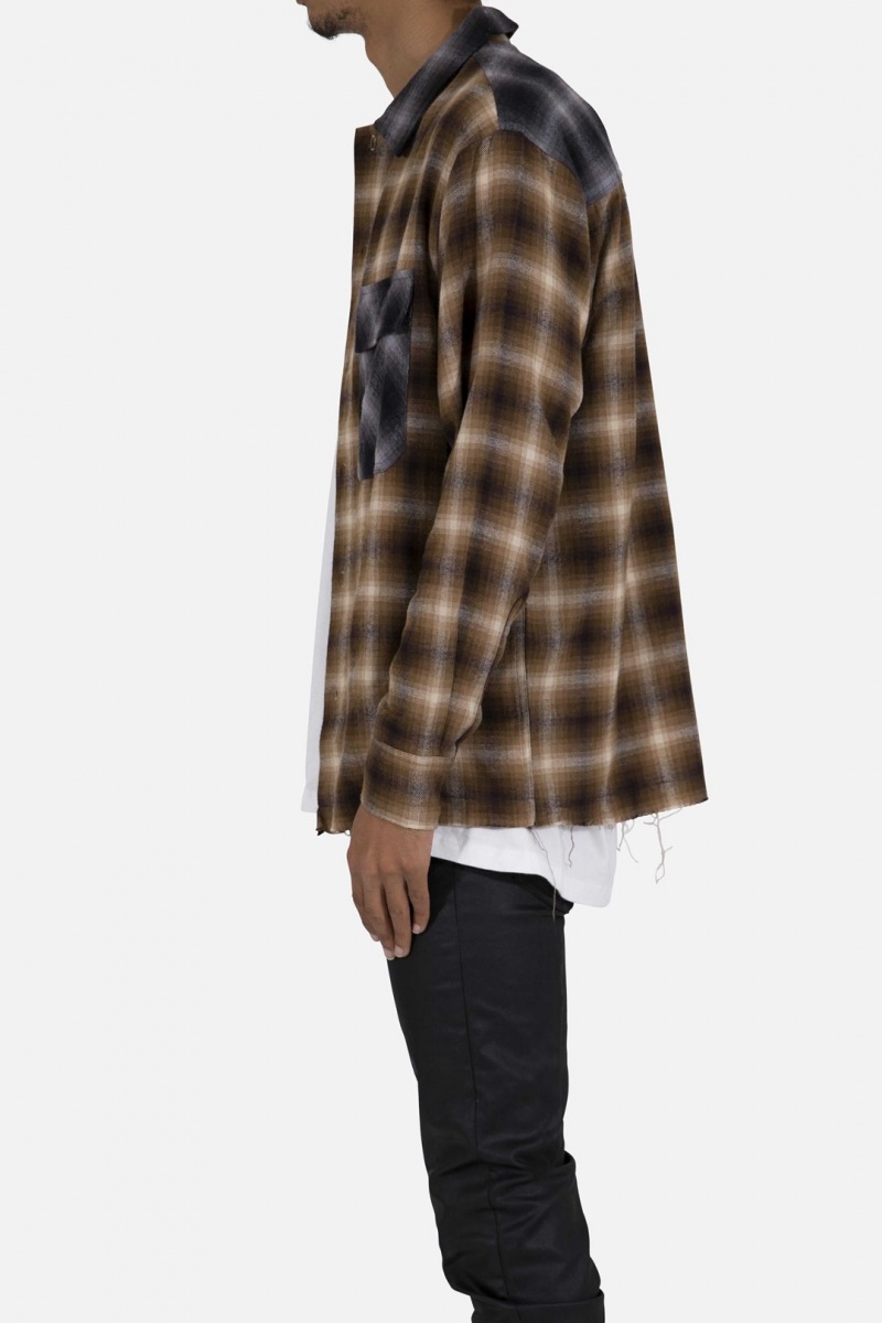 Mnml Mismatch Flannel Shirt Shirts Brown/Grey | OK48-W8OE