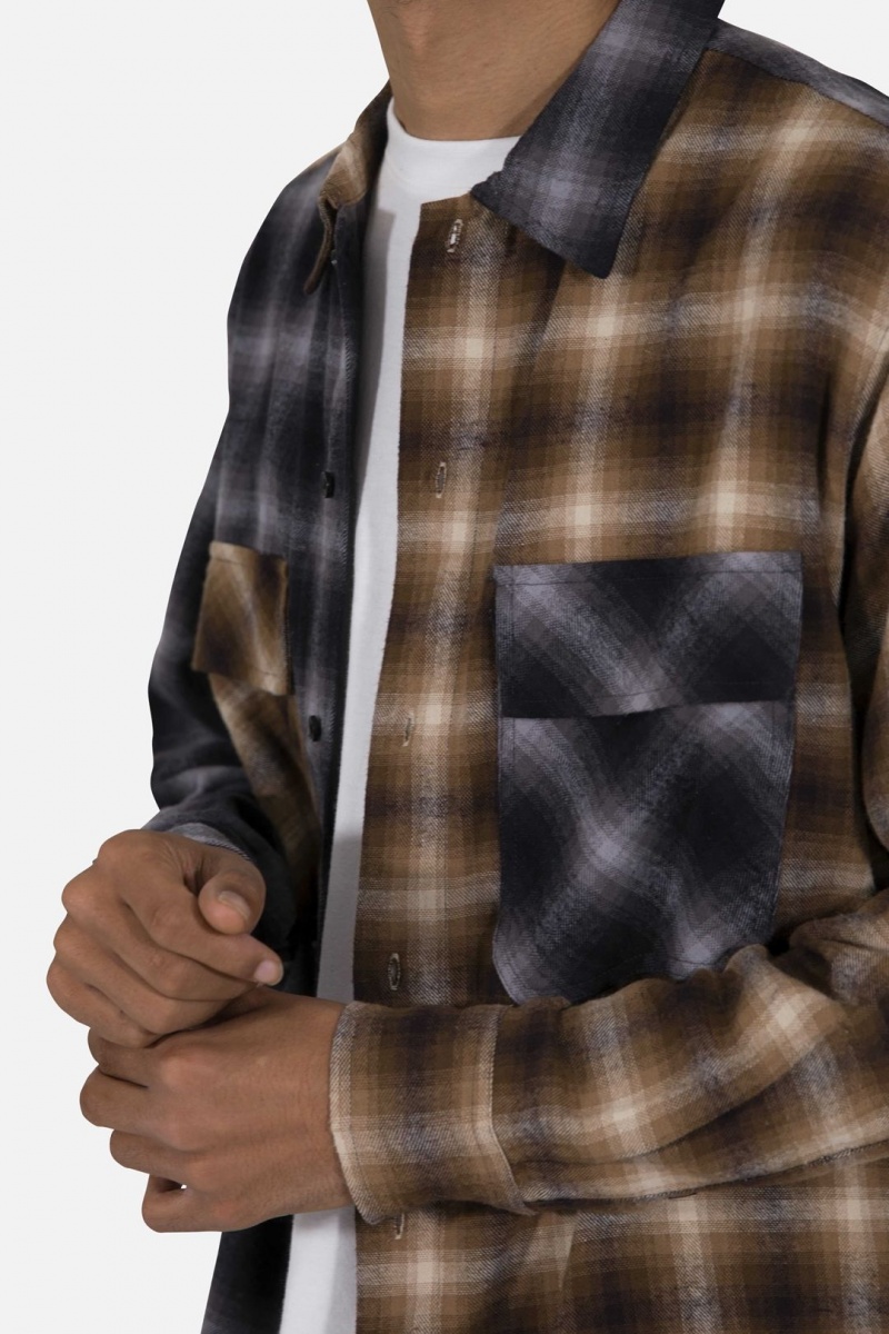 Mnml Mismatch Flannel Shirt Shirts Brown/Grey | OK48-W8OE