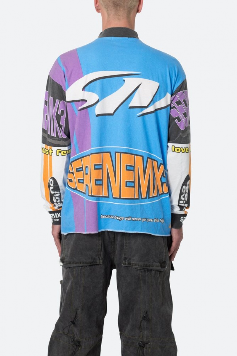 Mnml Mock Neck Motocross L/S Tee L/S Tees Blue/Multi | HN02-I3PN