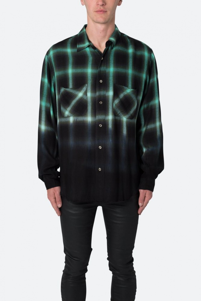 Mnml Ombre Flannel Shirt Shirts Black/Green | IL39-Y1BB