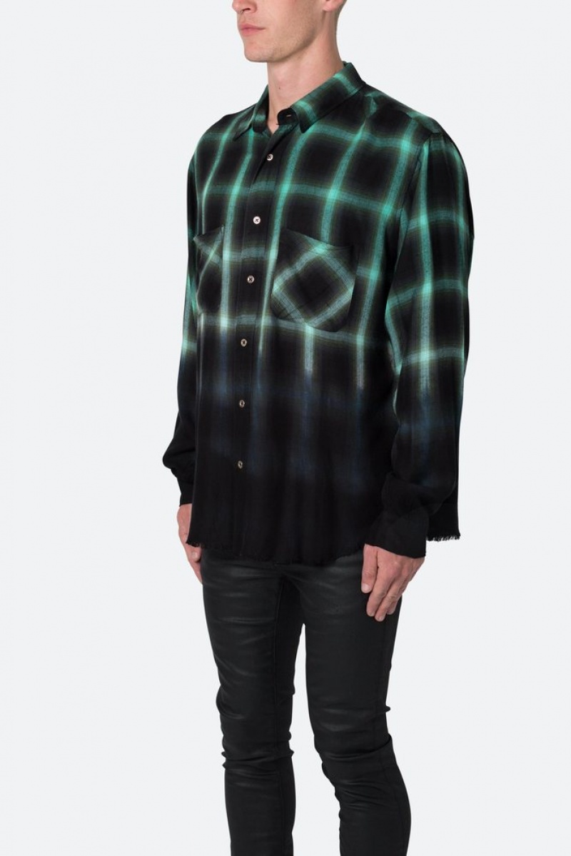 Mnml Ombre Flannel Shirt Shirts Black/Green | IL39-Y1BB