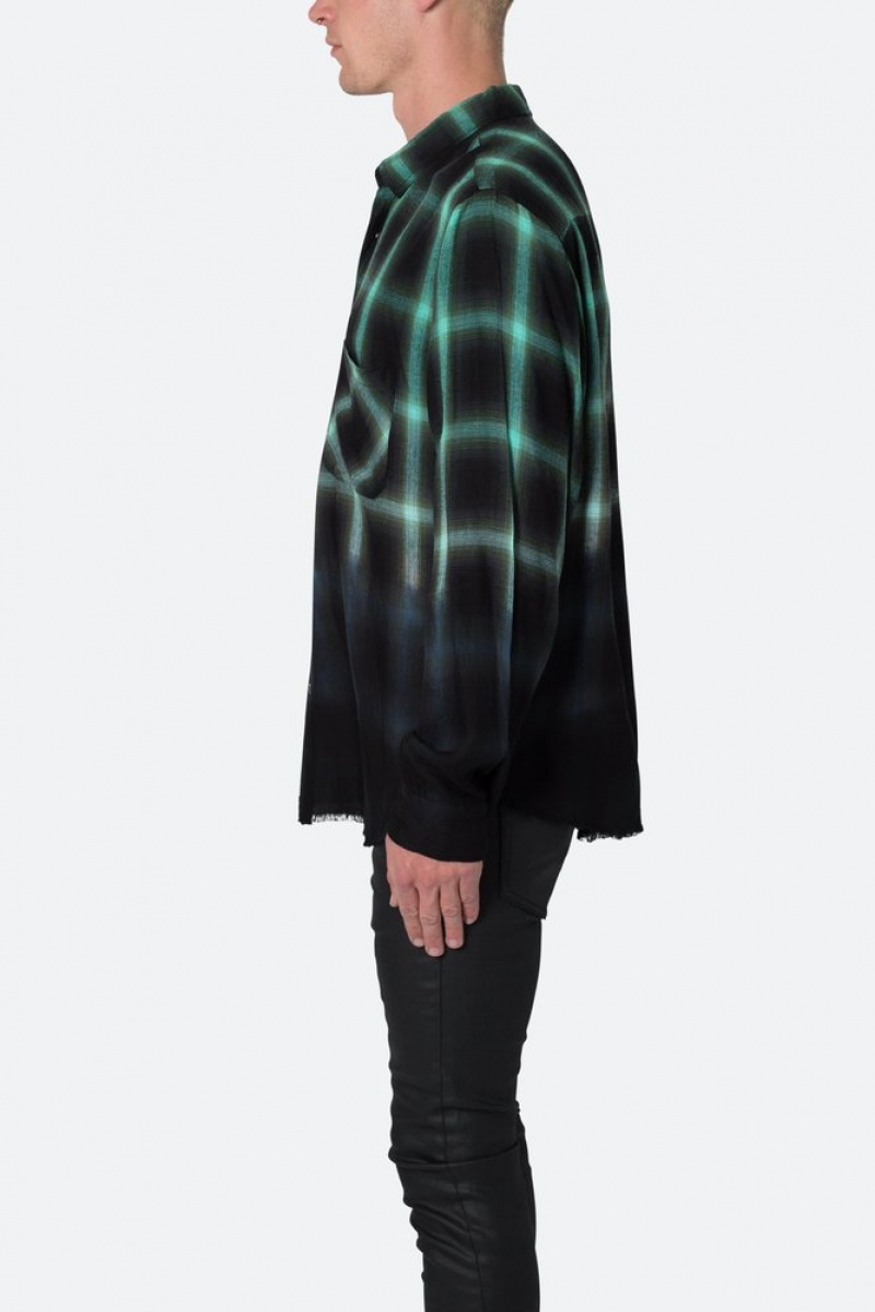 Mnml Ombre Flannel Shirt Shirts Black/Green | IL39-Y1BB