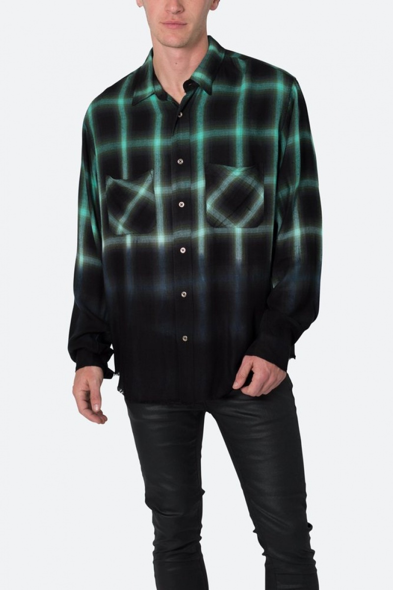 Mnml Ombre Flannel Shirt Shirts Black/Green | IL39-Y1BB