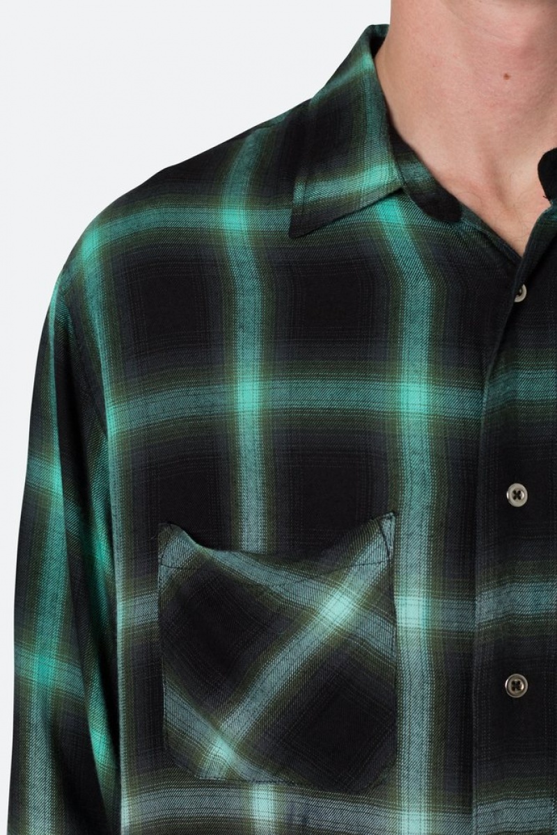 Mnml Ombre Flannel Shirt Shirts Black/Green | IL39-Y1BB