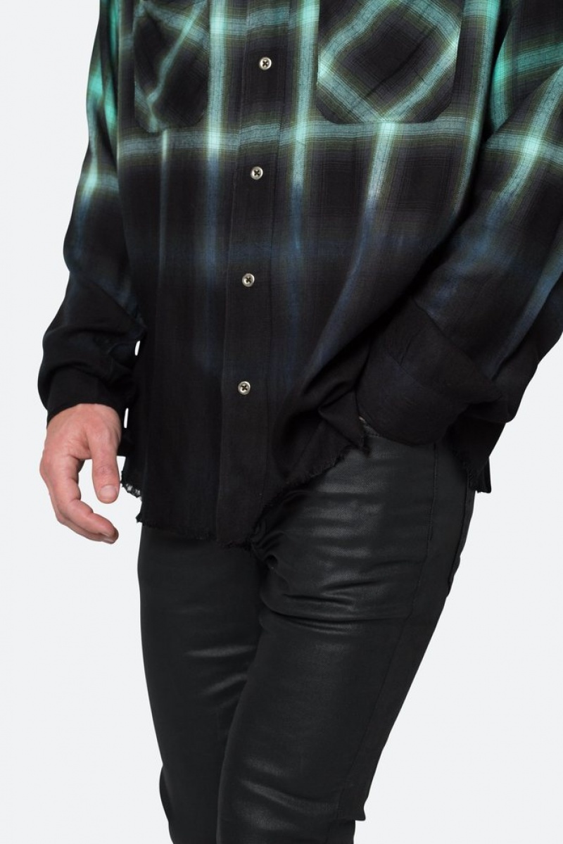 Mnml Ombre Flannel Shirt Shirts Black/Green | IL39-Y1BB