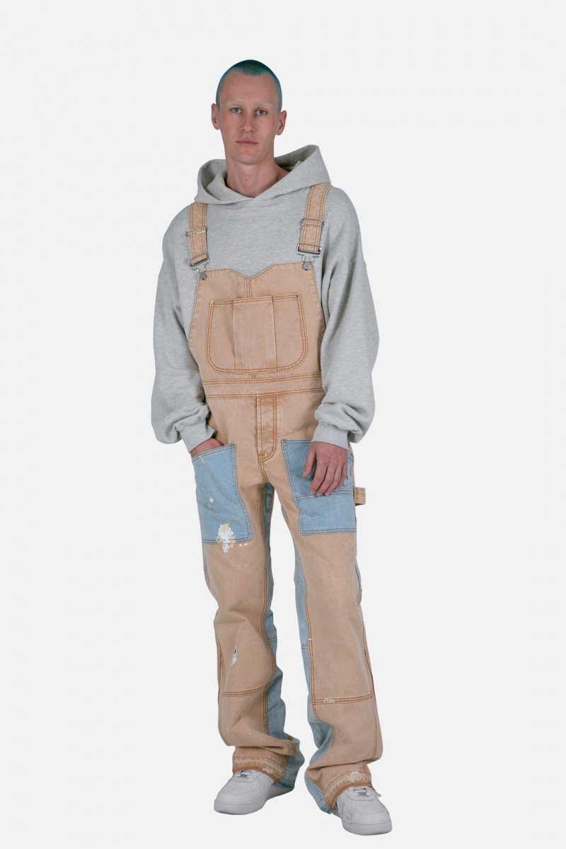 Mnml Painter Flare Overalls Flare Denim Khaki | JS96-H7HD