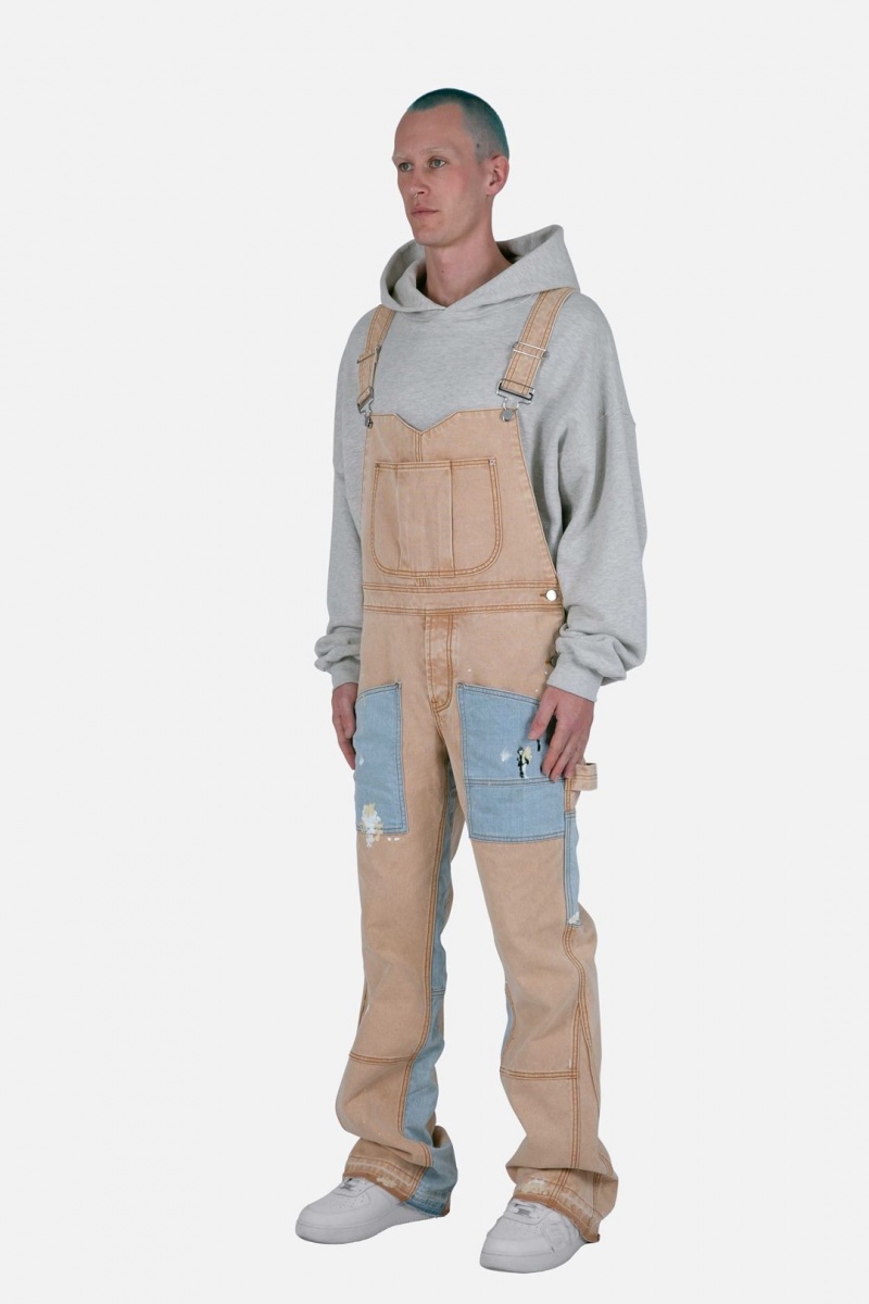 Mnml Painter Flare Overalls Flare Denim Khaki | JS96-H7HD