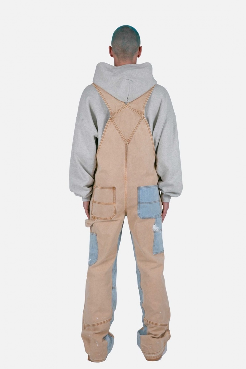 Mnml Painter Flare Overalls Flare Denim Khaki | JS96-H7HD