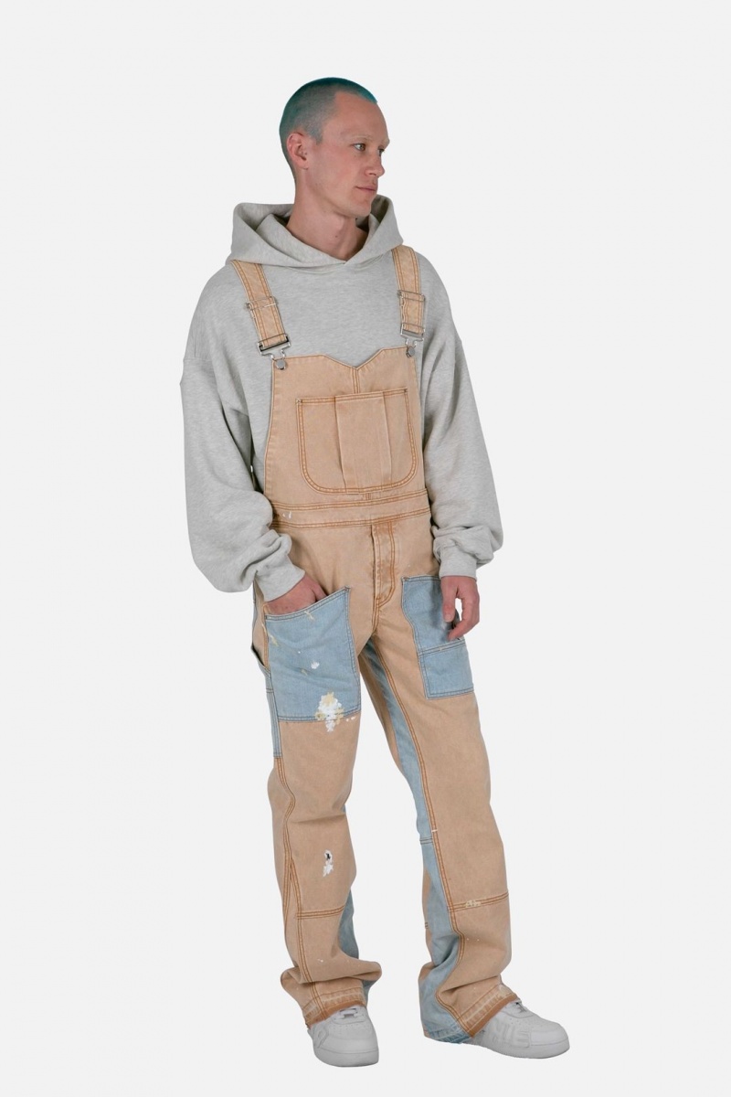 Mnml Painter Flare Overalls Flare Denim Khaki | JS96-H7HD