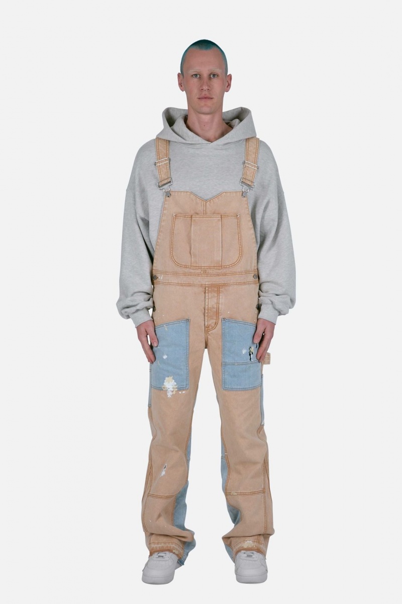 Mnml Painter Flare Overalls Flare Denim Khaki | JS96-H7HD