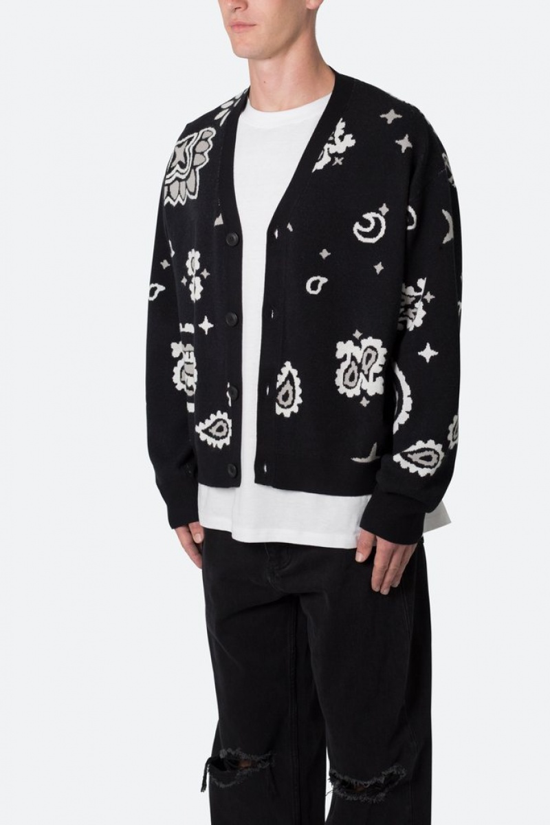 Mnml Paisley Cardigan Sweater Sweatshirts Black | UX24-E9XV