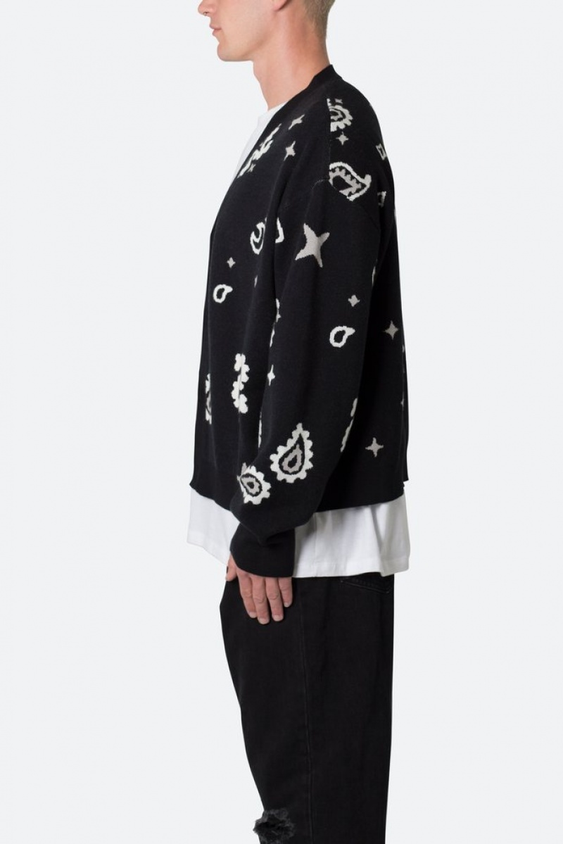 Mnml Paisley Cardigan Sweater Sweatshirts Black | UX24-E9XV