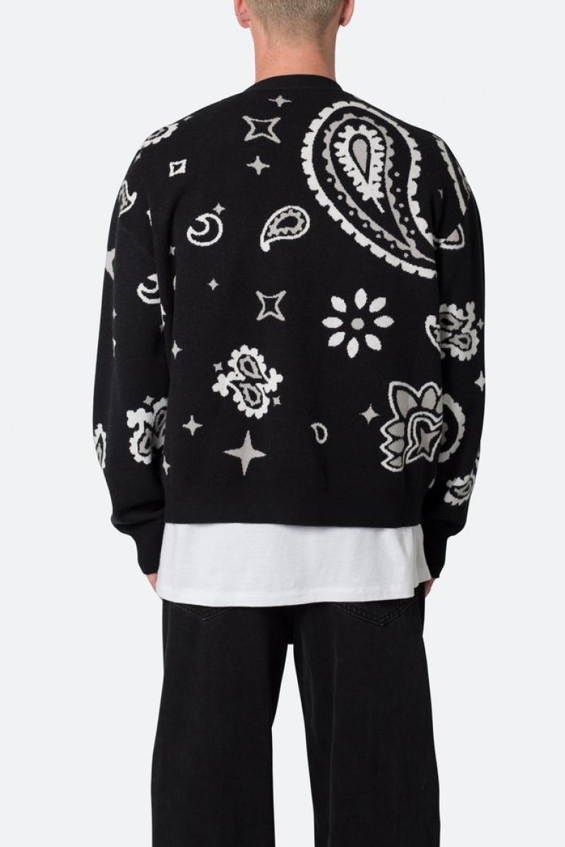 Mnml Paisley Cardigan Sweater Sweatshirts Black | UX24-E9XV