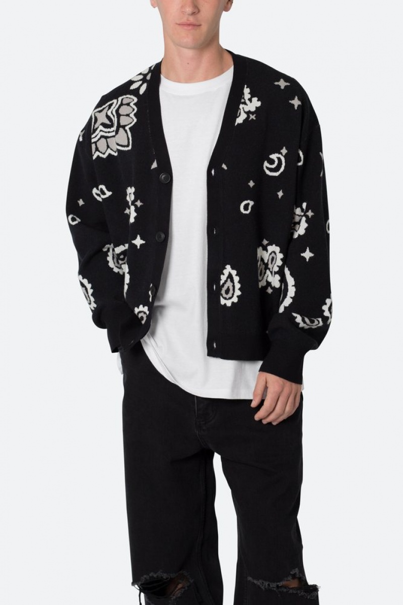 Mnml Paisley Cardigan Sweater Sweatshirts Black | UX24-E9XV