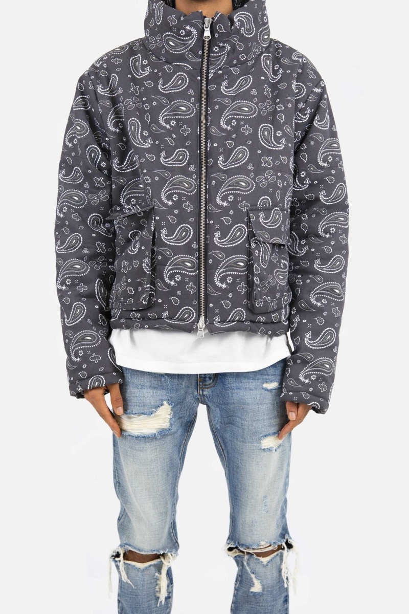 Mnml Paisley Cropped Puffer Jackets Black | IG61-V0LW