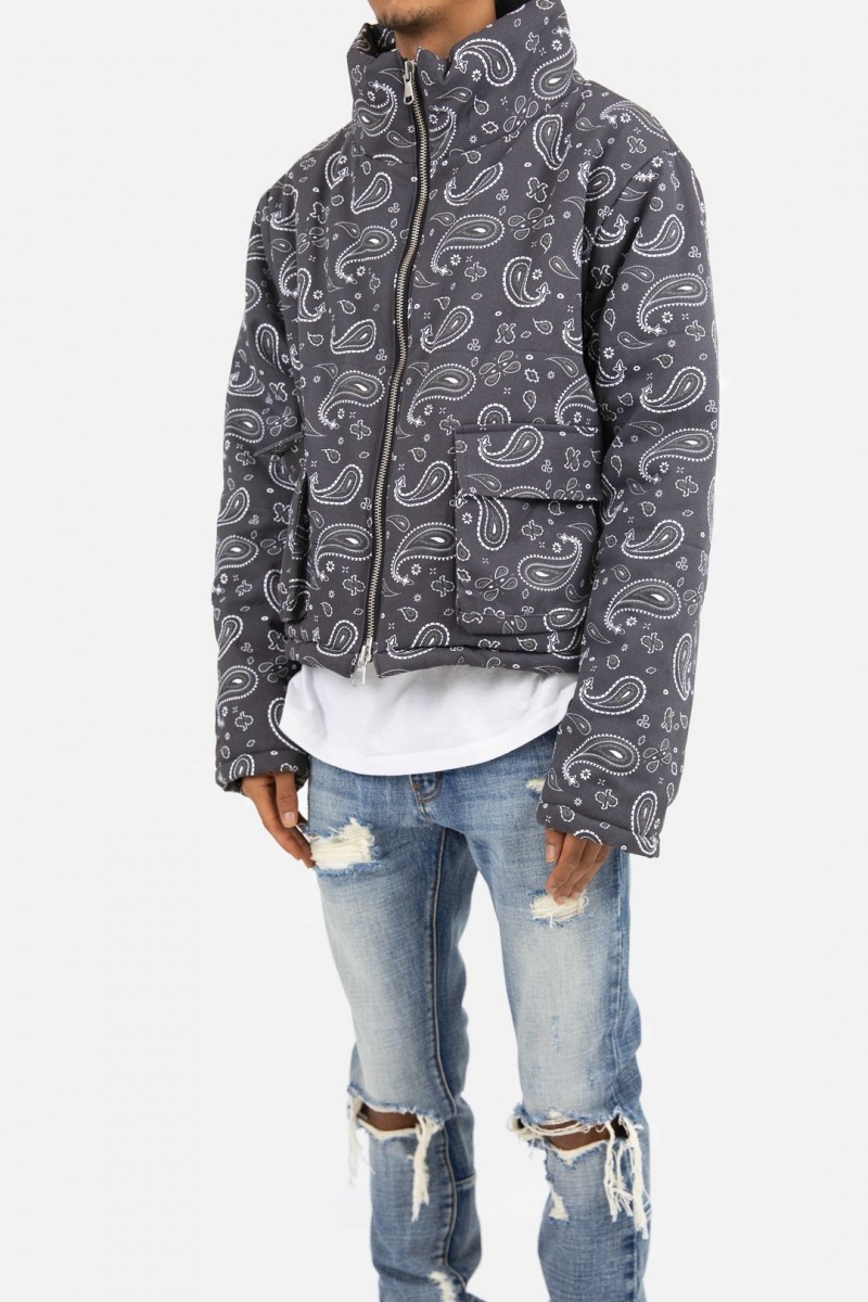 Mnml Paisley Cropped Puffer Jackets Black | IG61-V0LW