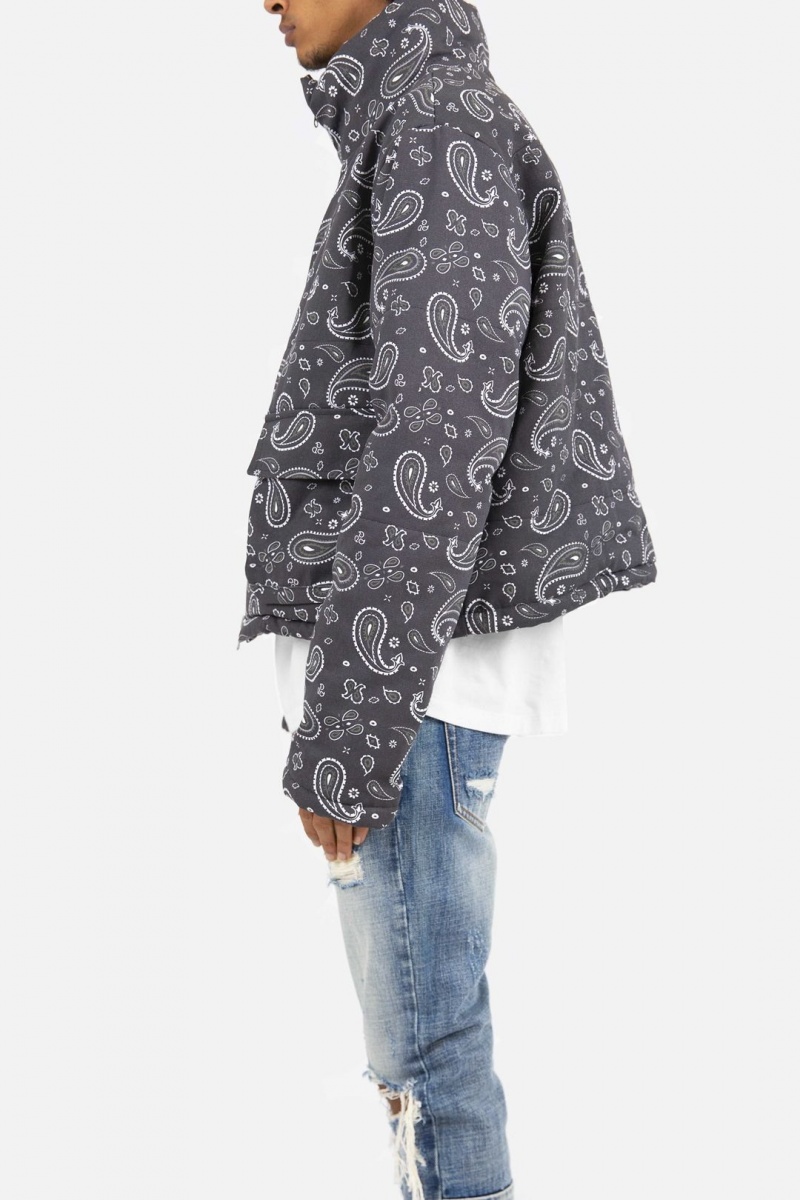 Mnml Paisley Cropped Puffer Jackets Black | IG61-V0LW