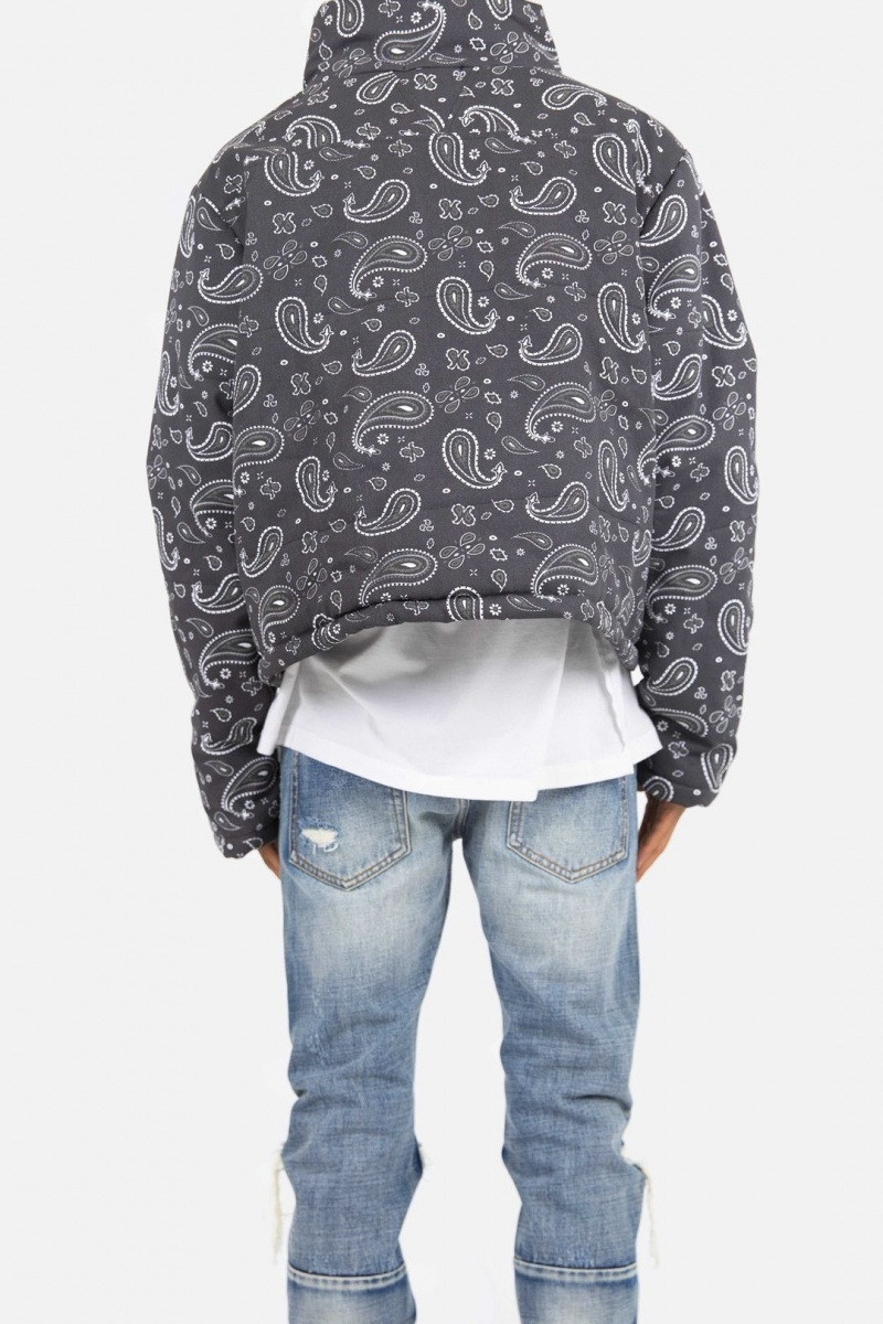 Mnml Paisley Cropped Puffer Jackets Black | IG61-V0LW