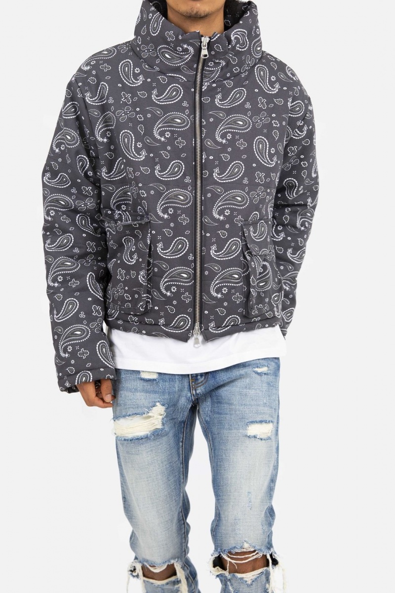 Mnml Paisley Cropped Puffer Jackets Black | IG61-V0LW