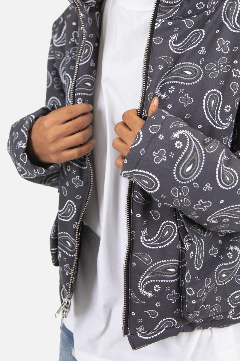 Mnml Paisley Cropped Puffer Jackets Black | IG61-V0LW