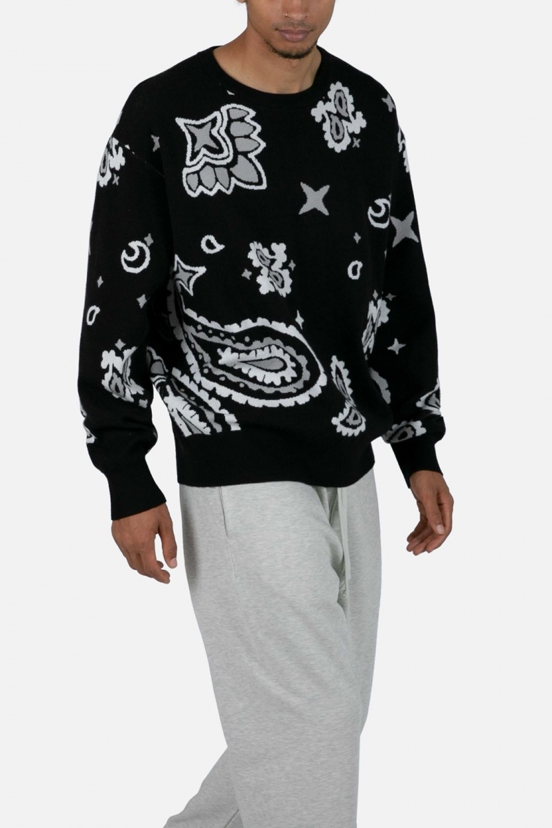 Mnml Paisley Knit Sweater Sweatshirts Black | CO64-C4HJ