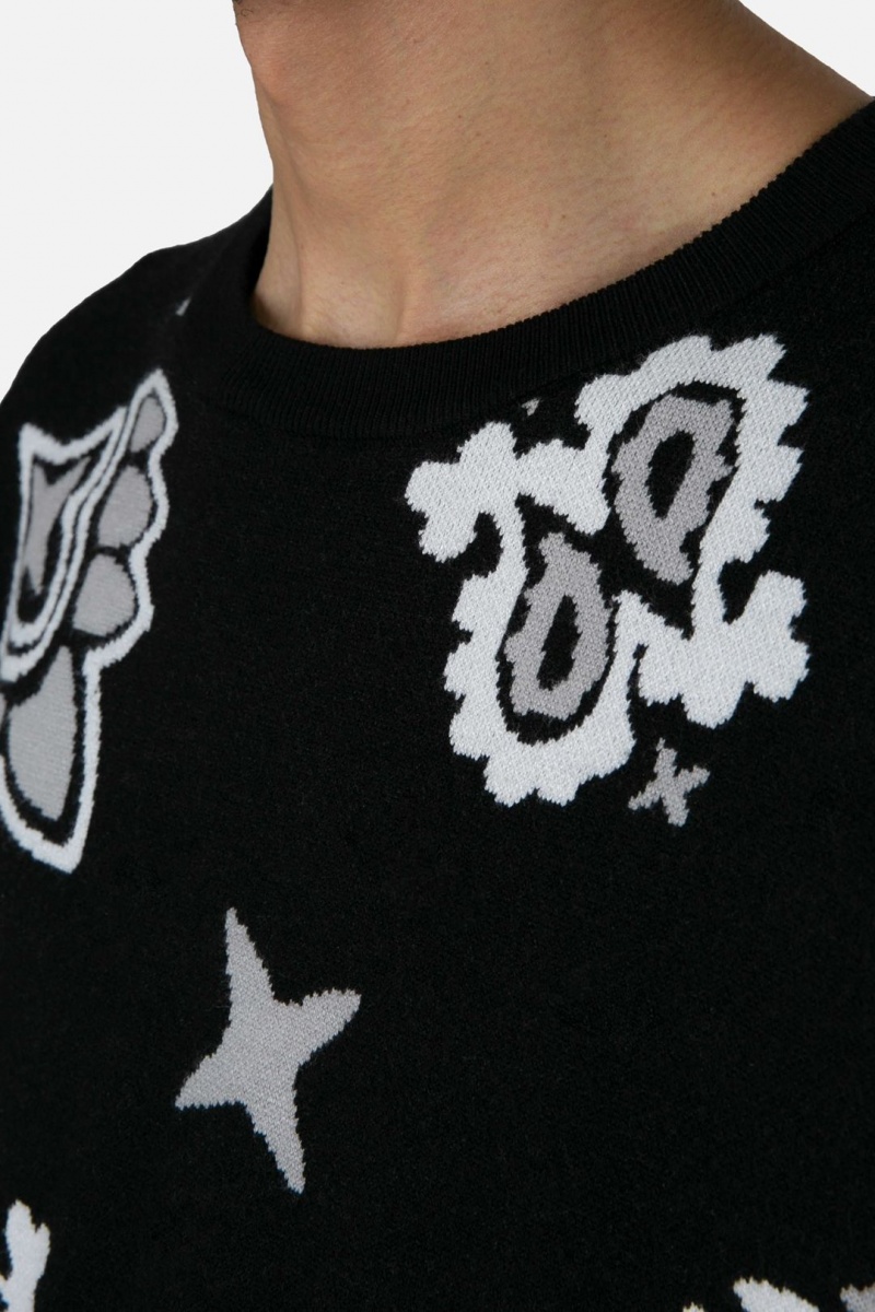 Mnml Paisley Knit Sweater Sweatshirts Black | CO64-C4HJ