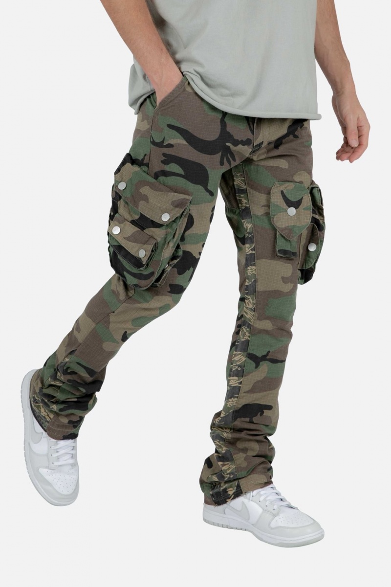 Mnml Patch Pocket Flare Cargo Pants Flare Denim Camo | IK24-B1VF