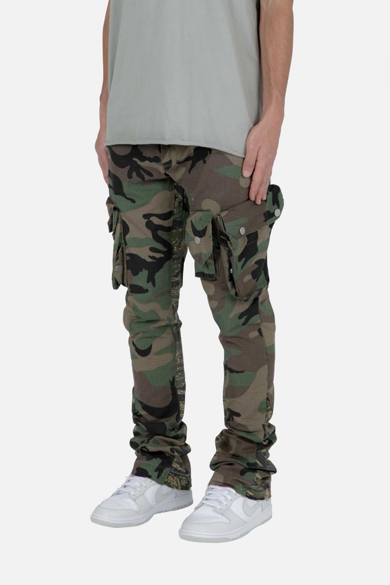 Mnml Patch Pocket Flare Cargo Pants Flare Denim Camo | IK24-B1VF