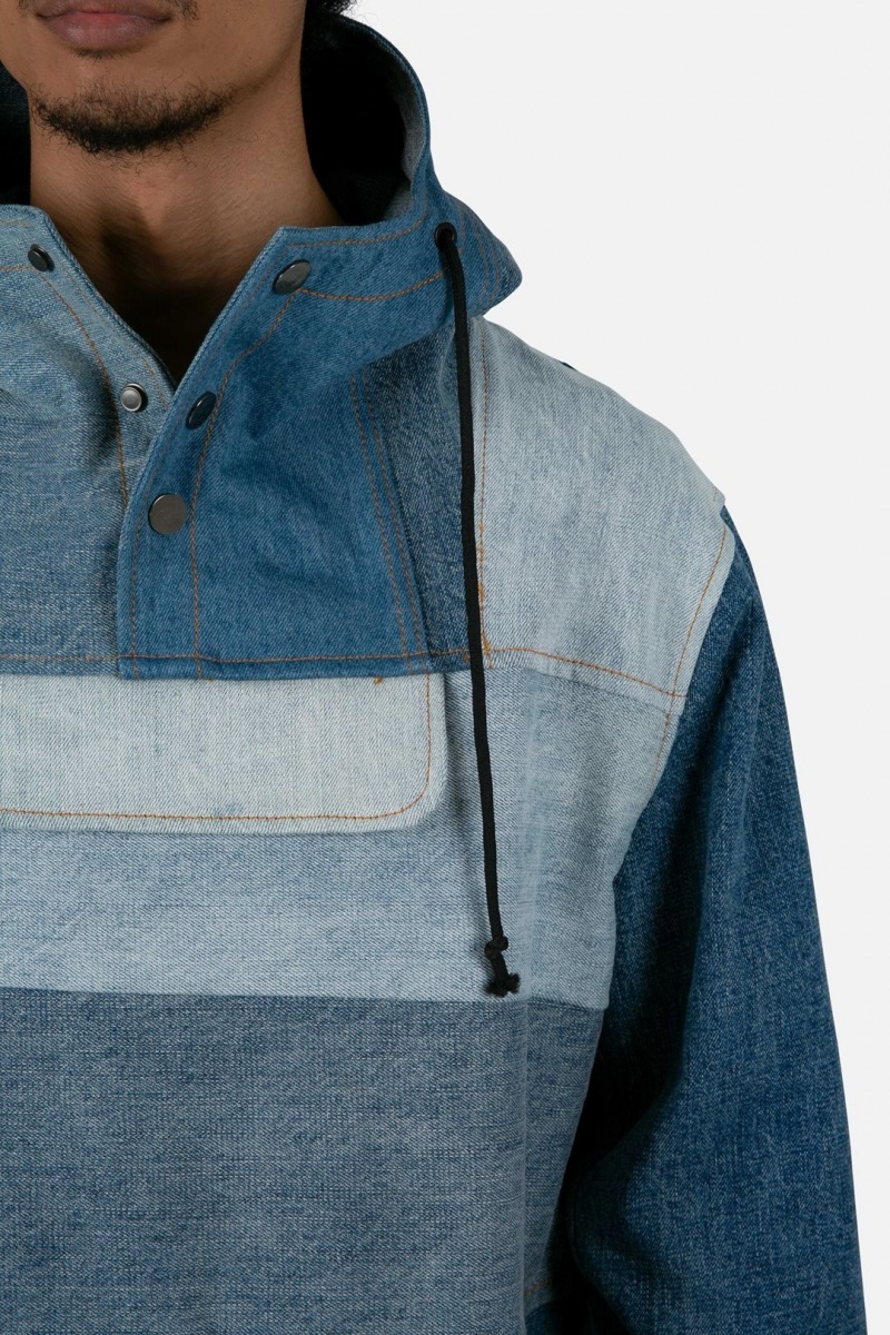 Mnml Patchwork Denim Pullover Jackets Blue | YP45-R5DM