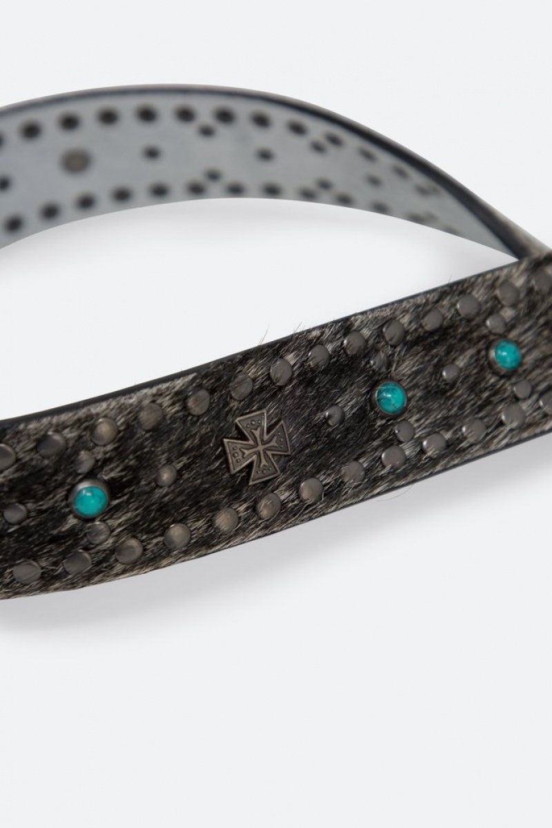 Mnml Patterned Turquoise Studded Belt Belts Black | HV95-V0NZ