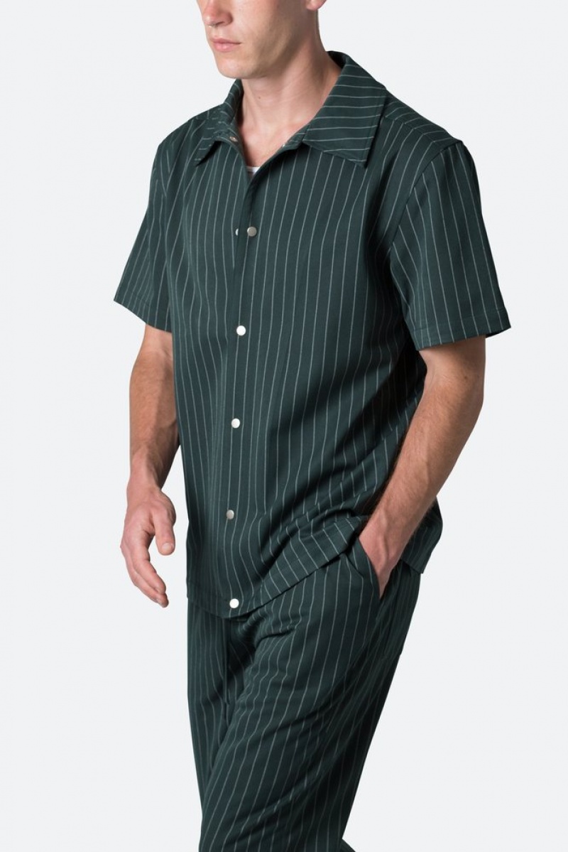 Mnml Pinstripe Short Sleeve Shirt Shirts Green | TP02-H7RW