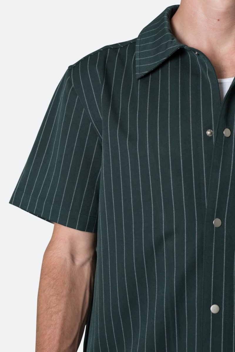 Mnml Pinstripe Short Sleeve Shirt Shirts Green | TP02-H7RW