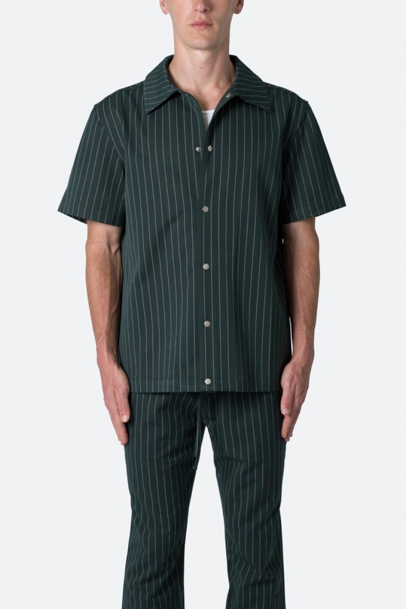 Mnml Pinstripe Short Sleeve Shirt Shirts Green | TP02-H7RW