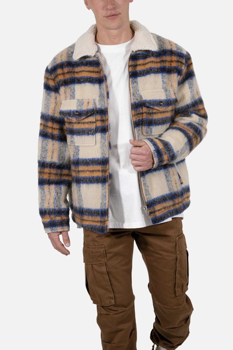 Mnml Plaid Mohair Jacket Jackets Blue/White/Orange | WD10-T0CN