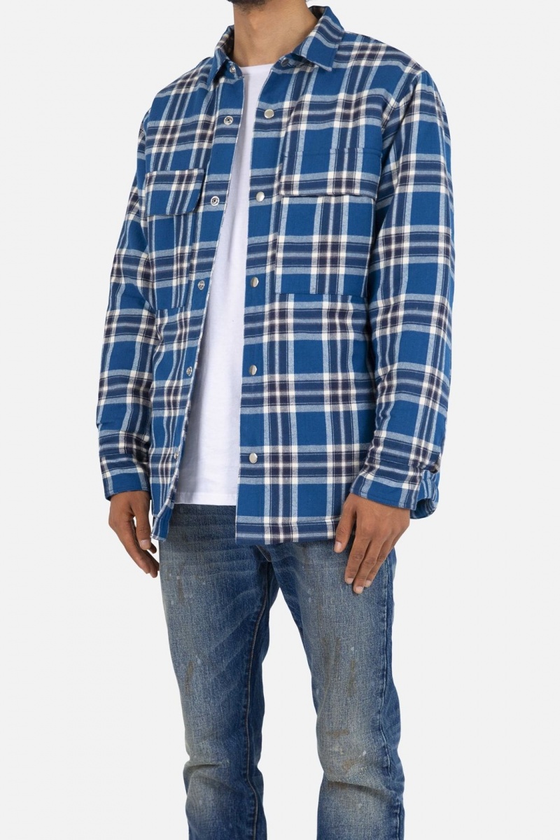 Mnml Plaid Work Jacket Jackets Blue/White | DE05-Y4DH