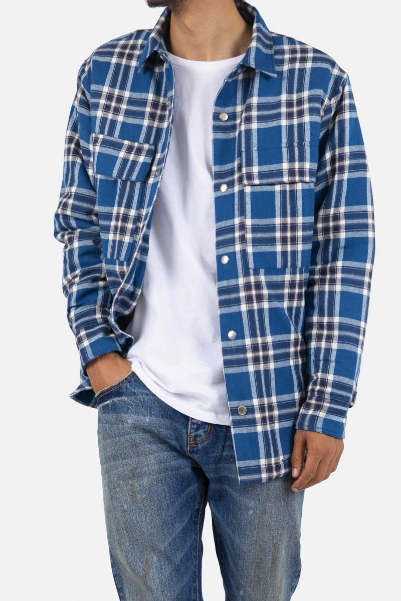 Mnml Plaid Work Jacket Jackets Blue/White | DE05-Y4DH