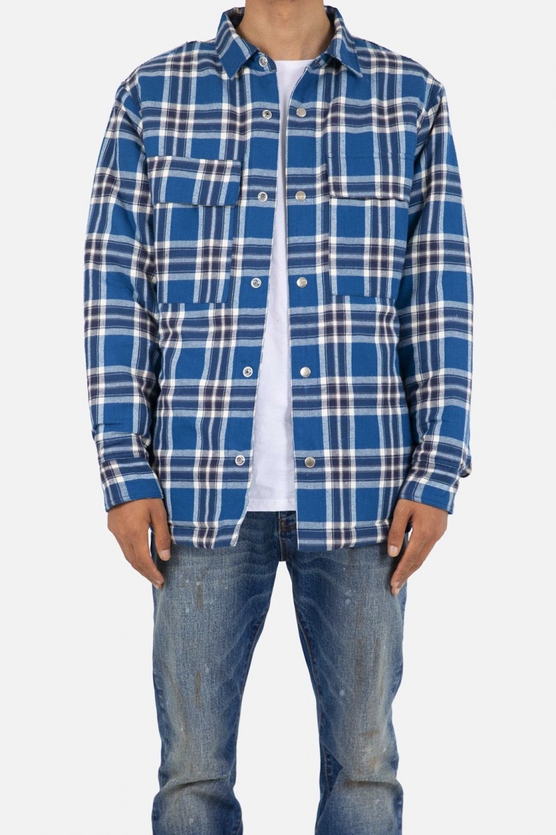 Mnml Plaid Work Jacket Jackets Blue/White | DE05-Y4DH