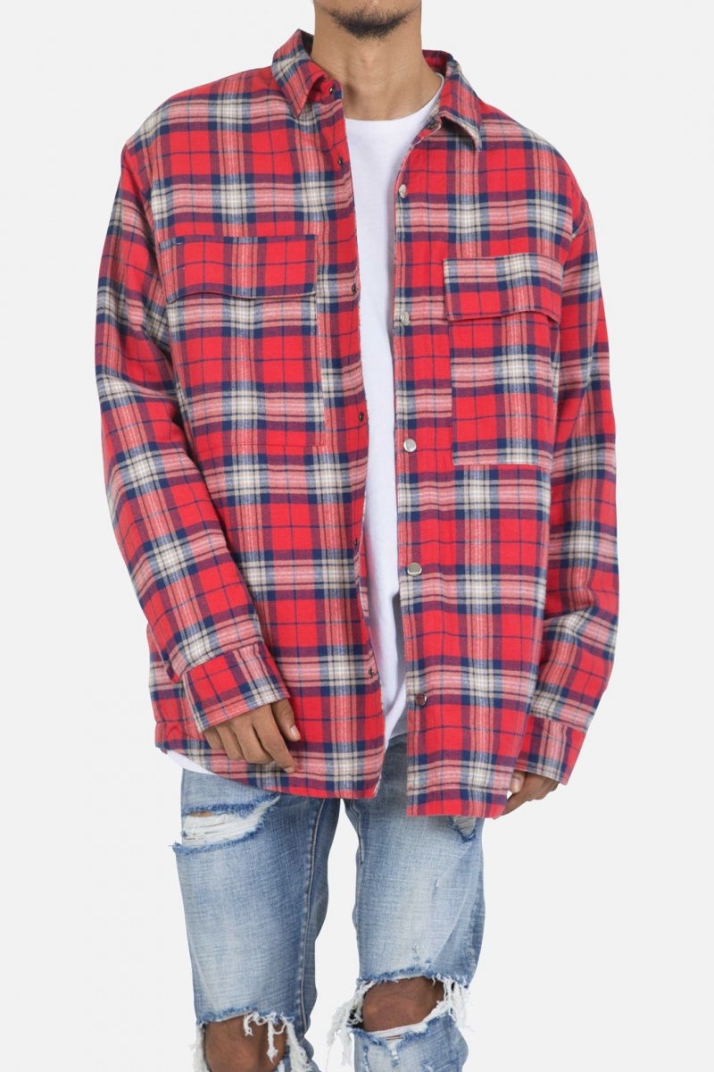 Mnml Plaid Work Jacket Jackets Red/Blue | YH58-P4DH