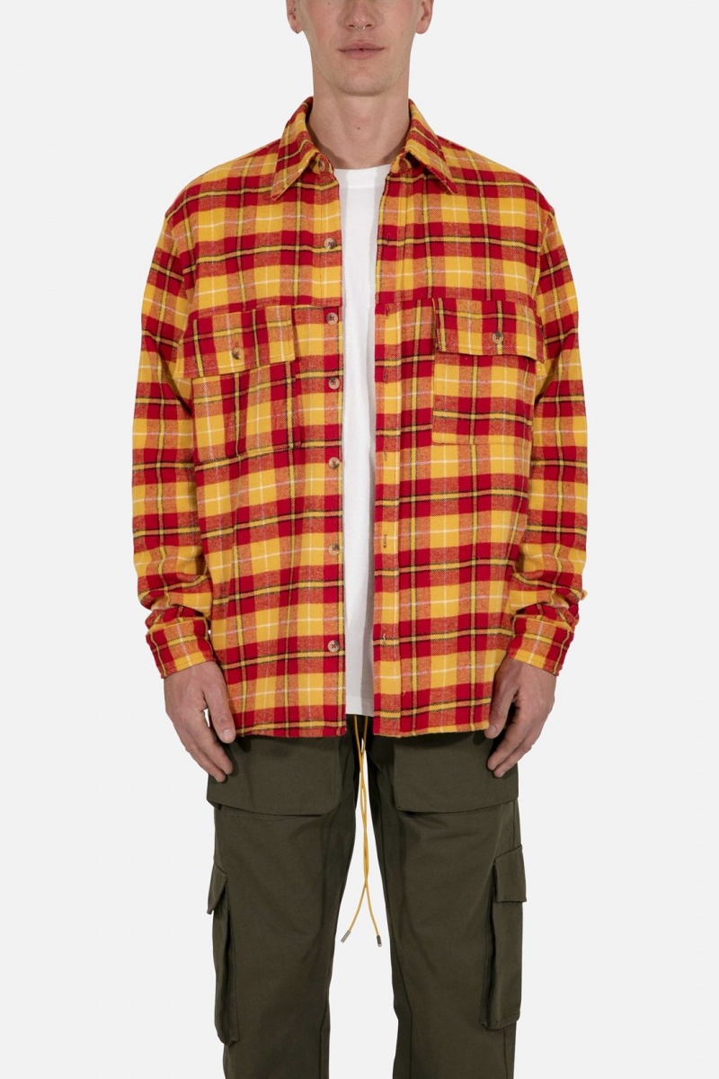 Mnml Relaxed Cargo Flannel Shirt Shirts Yellow/Red | MR44-O9ZA