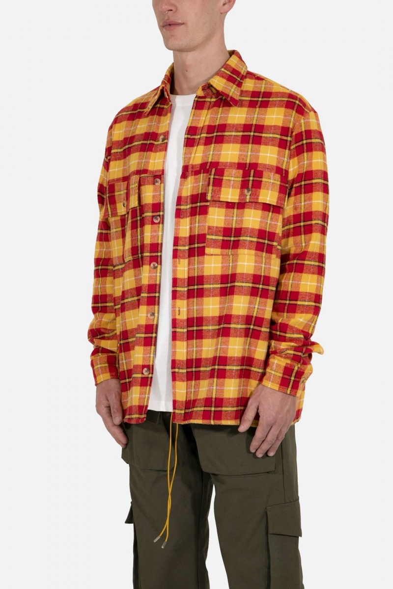 Mnml Relaxed Cargo Flannel Shirt Shirts Yellow/Red | MR44-O9ZA