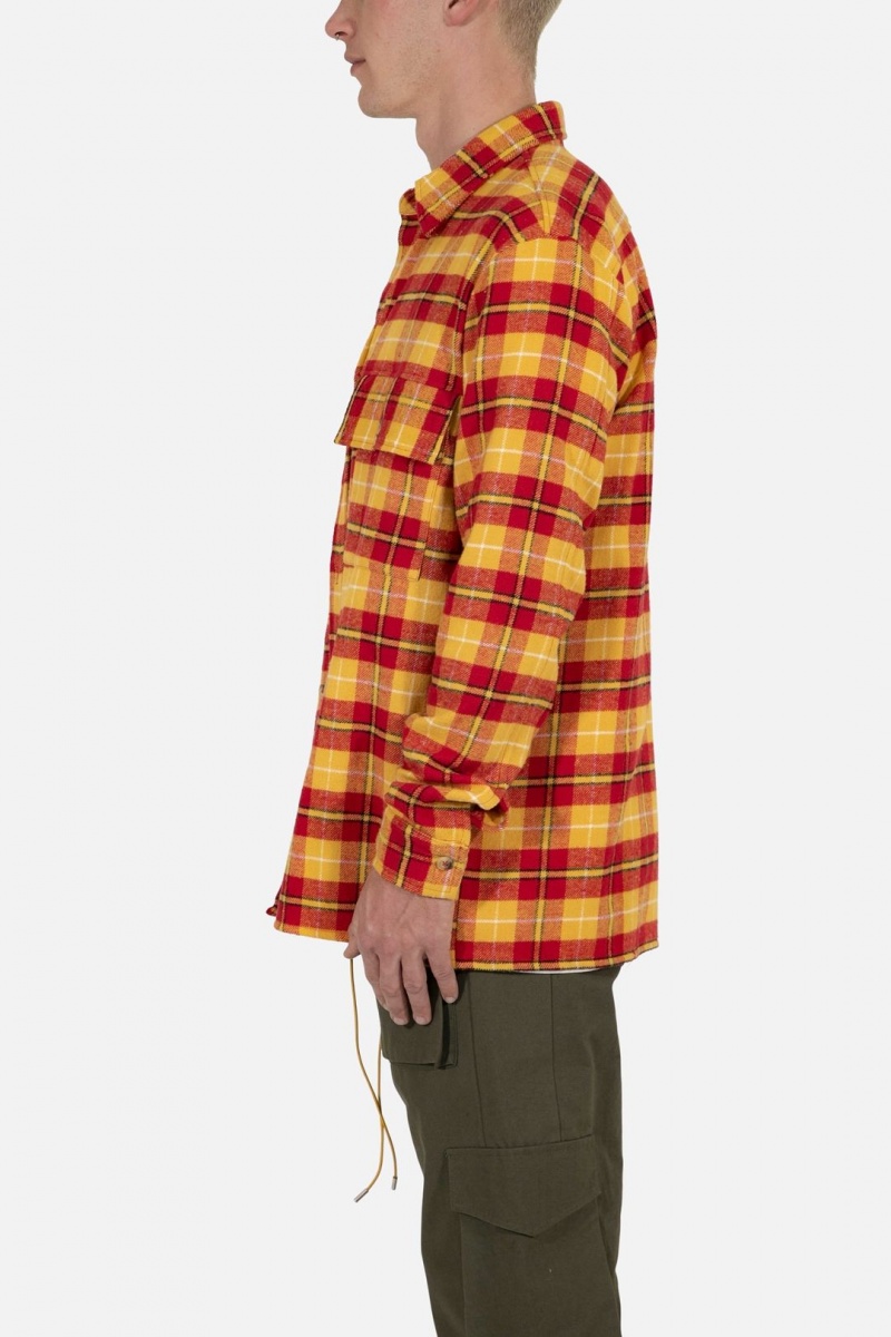 Mnml Relaxed Cargo Flannel Shirt Shirts Yellow/Red | MR44-O9ZA